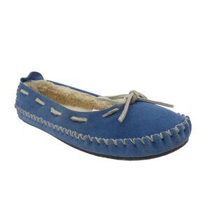 L.L. BEAN Women's Blue Suede Hearthside Slippers Moccasin Size 7
